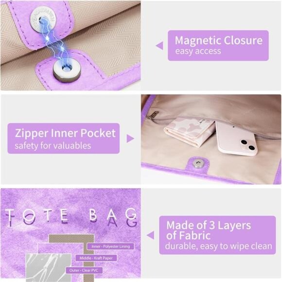 Women’s Large PVC Violet Tote Bag Oversized Shopper Handbag with Shoulder Straps - Picture 4 of 5